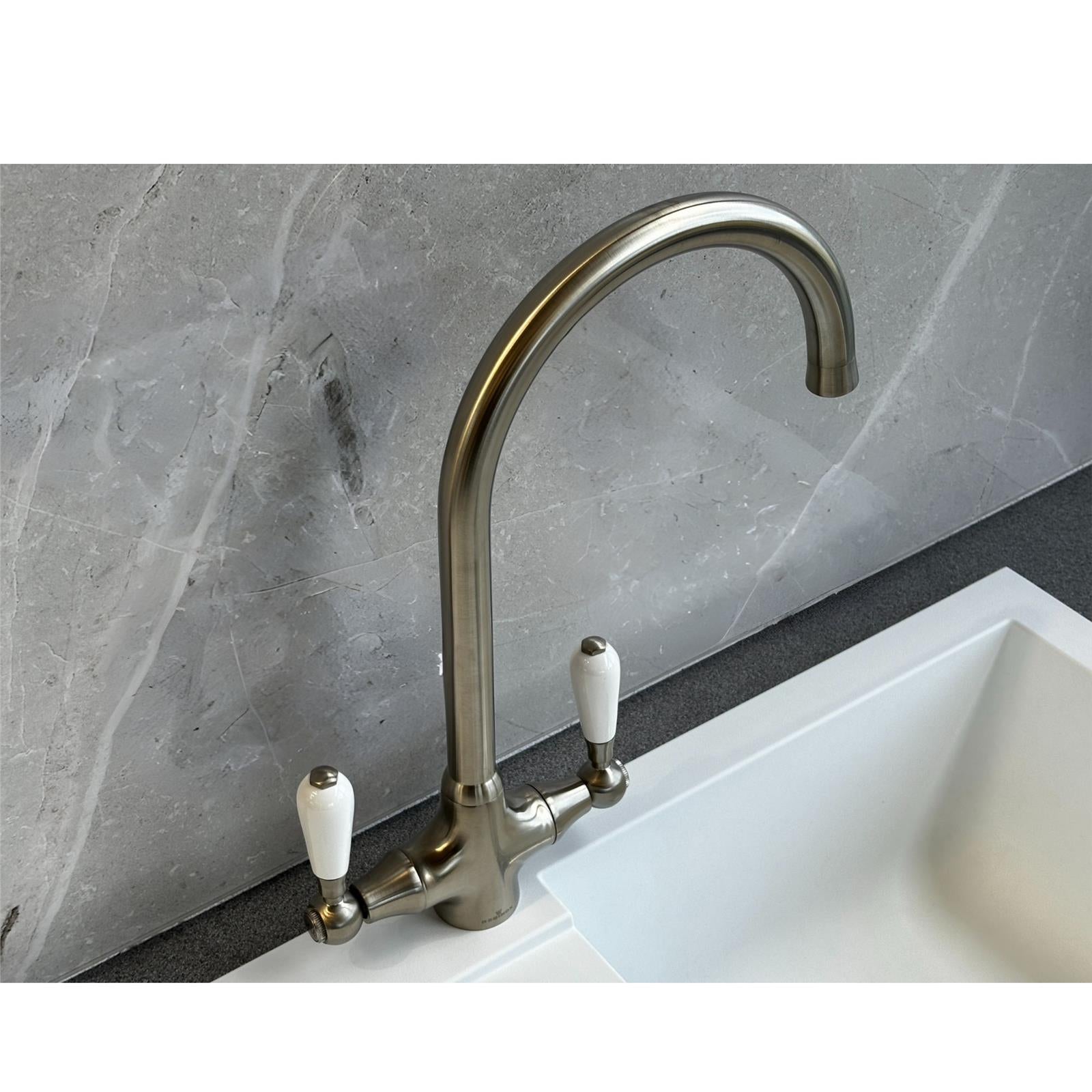 Reginox ELBE Brushed Nickel Traditional Dual Lever Kitchen Mixer Tap